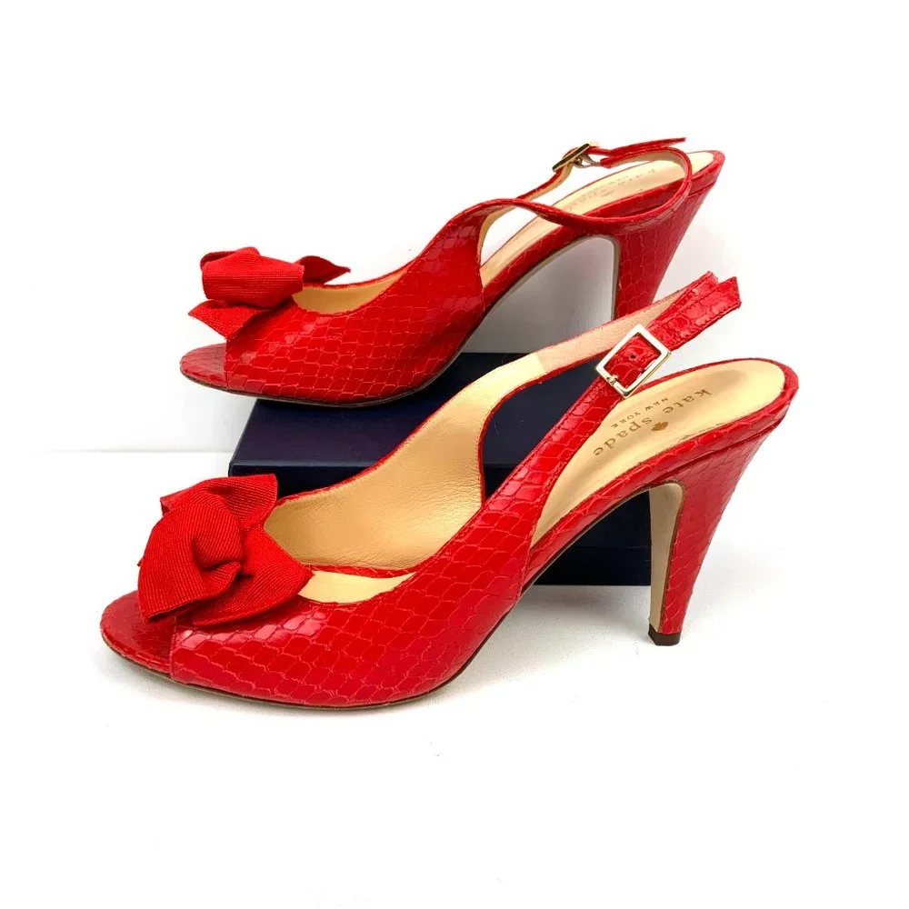 Kate Spade New York Scarlet Red Slingback Heels Pumps Italy Sz 9